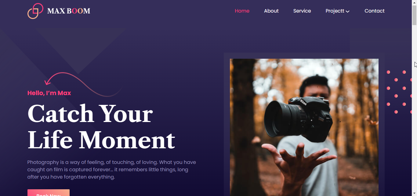 Max Boom - Photography Website Block Template For Gutenberg
