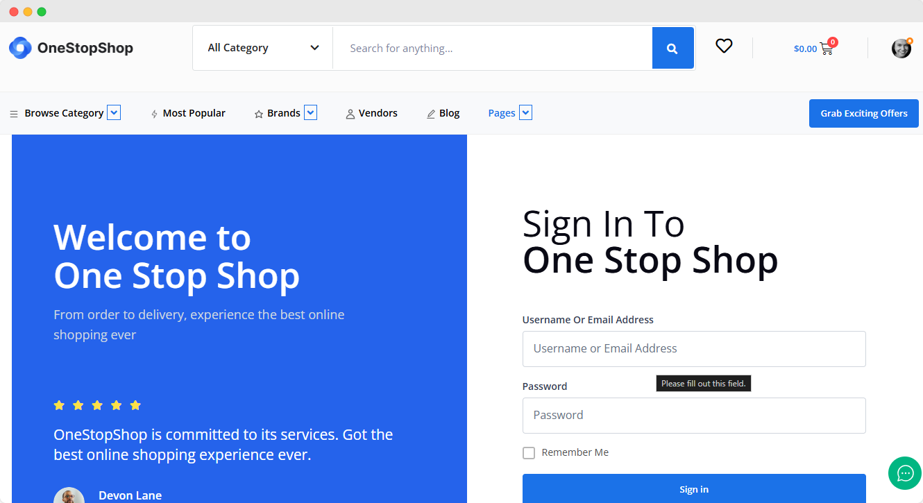 Account Login and Registration Page