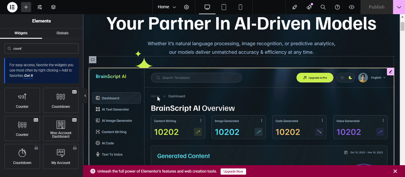 Fully customizable AI website template for Elementor