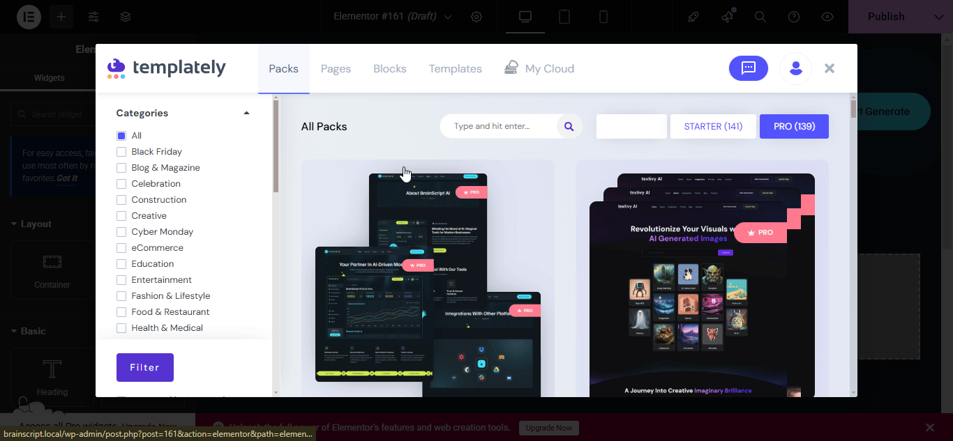 Full site import in Templately