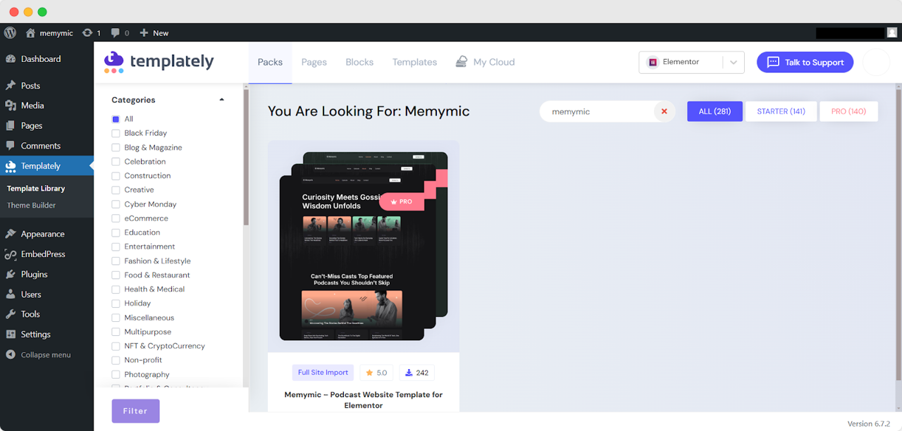 Import a Full Site Templately Pack
