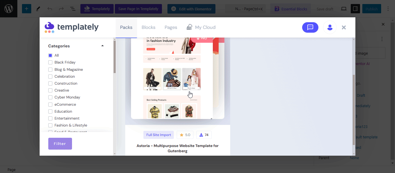 Templately full site import