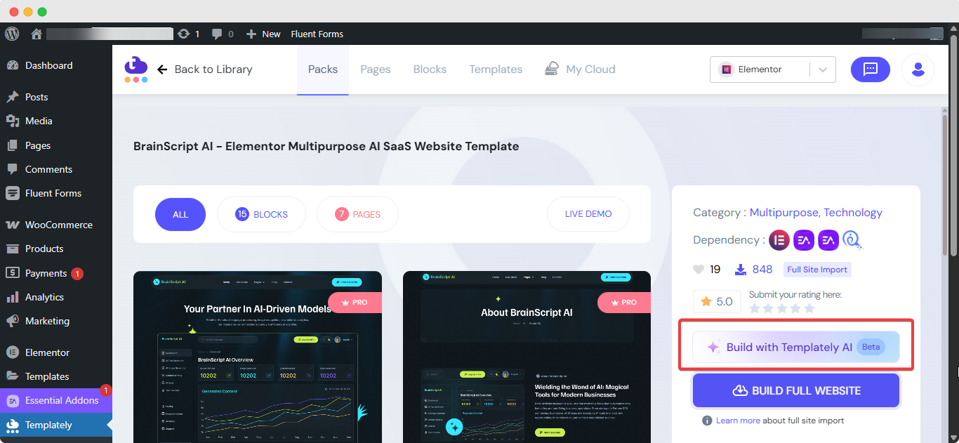 Click on 'Build with Templately AI' Button