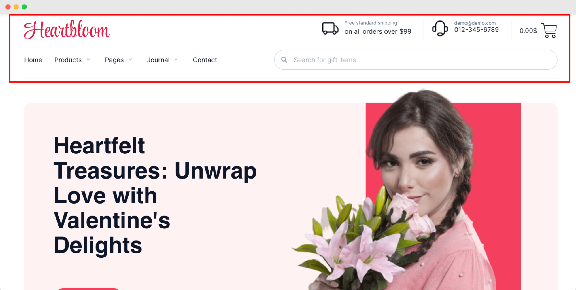 Heartbloom header navigation bar