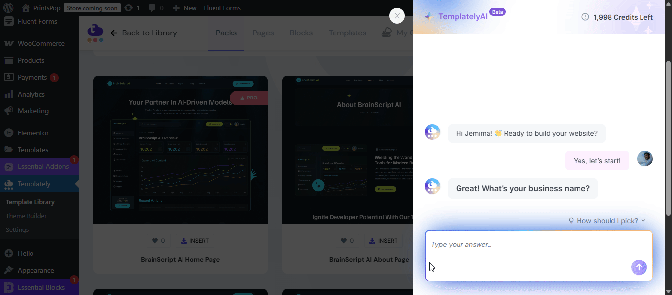Insert full site with AI