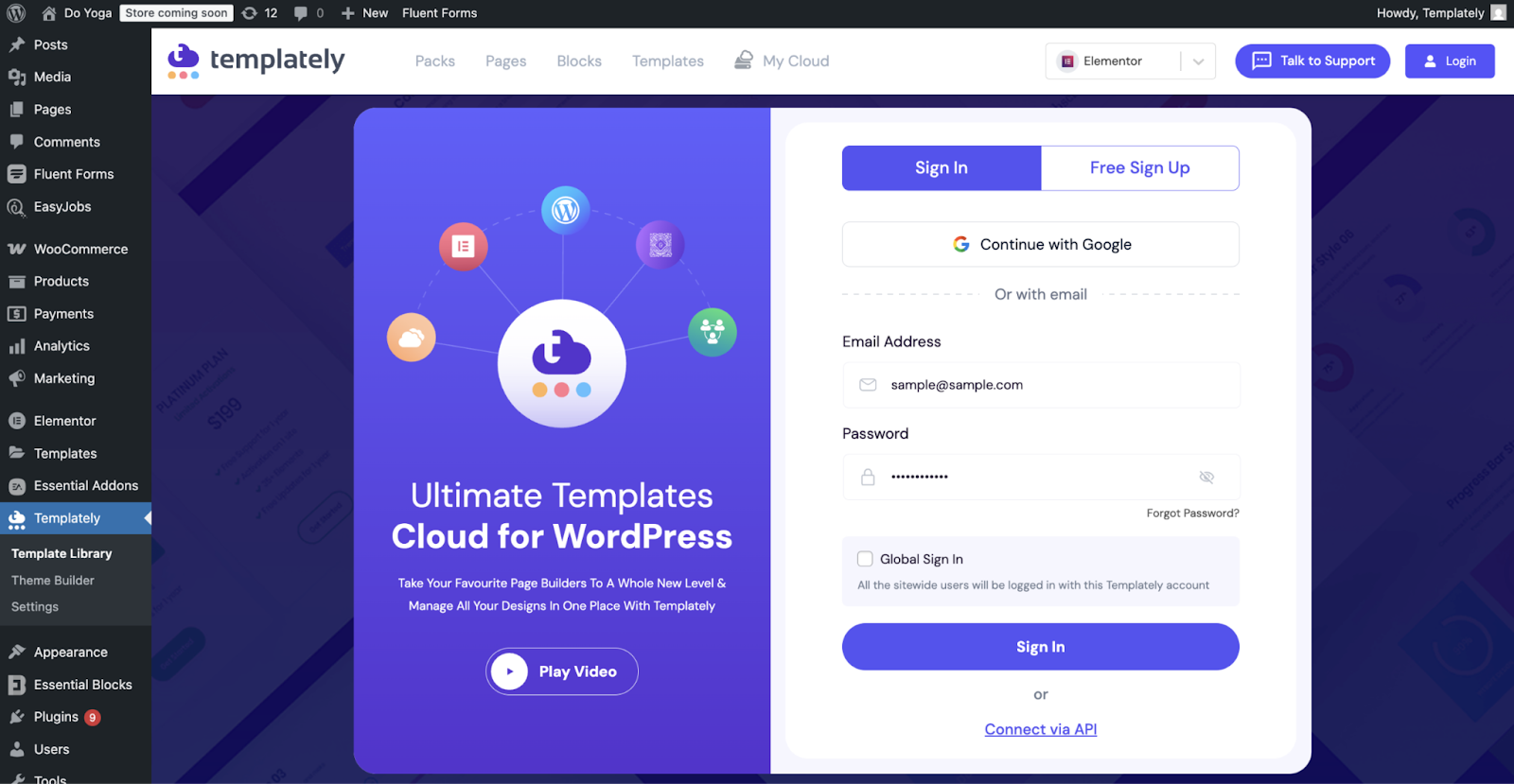 Sign in from Templately Dashboard