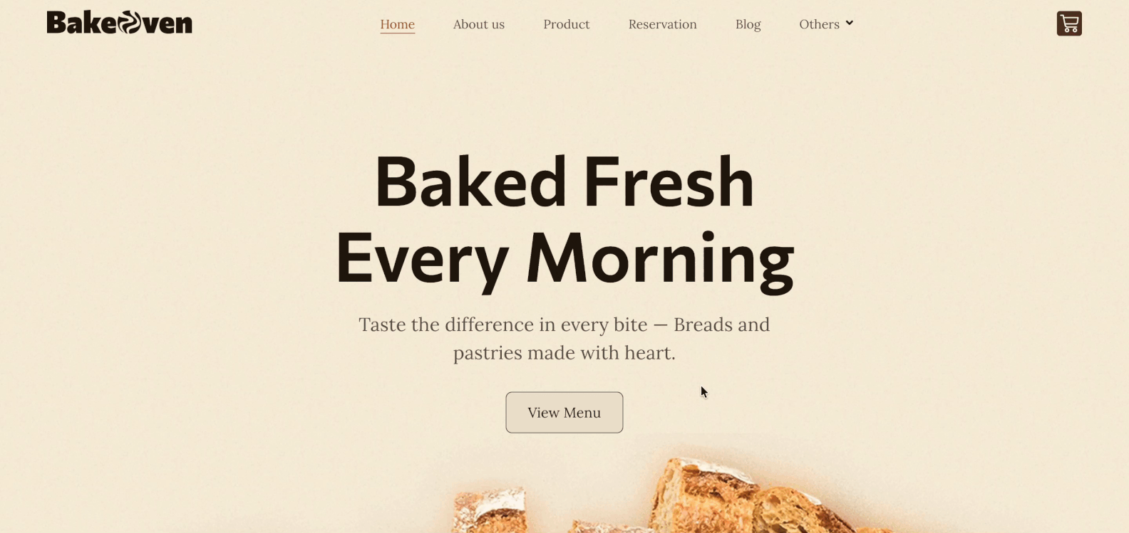 Homepage of BakeOven